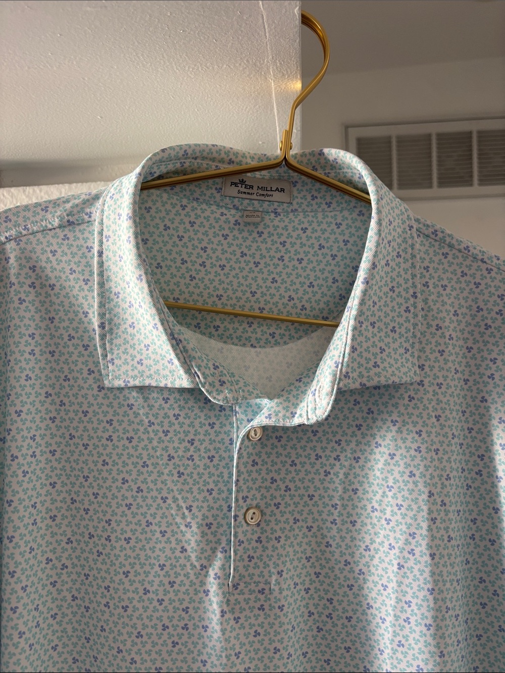 Peter Millar Light Blue & White Micro 3-Prop Polo - National PGA Resort Logo - Picture 1 of 6